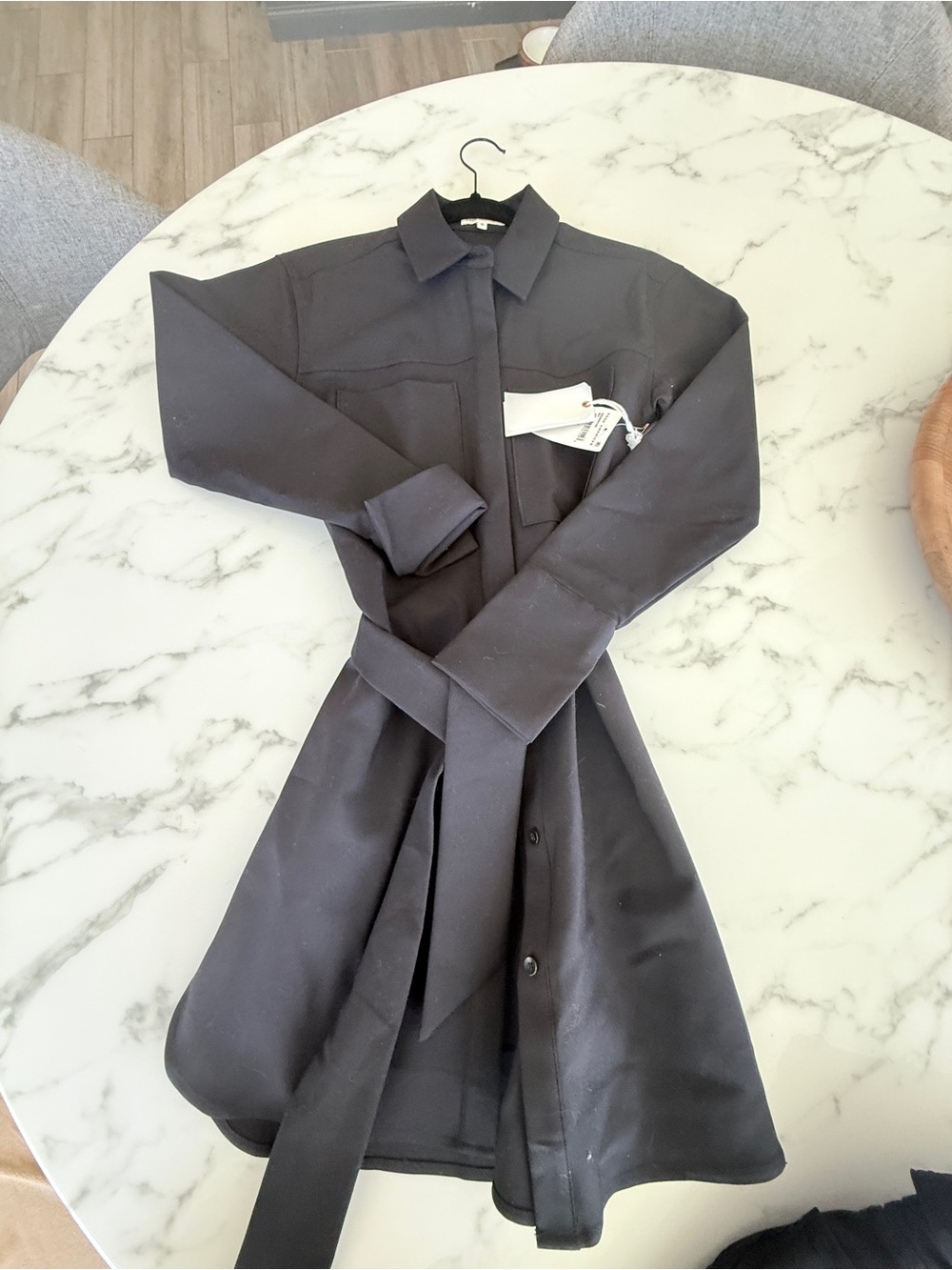 Good American Black Long-Sleeve Shirt Dress with Self Tie - Picture 3 of 5